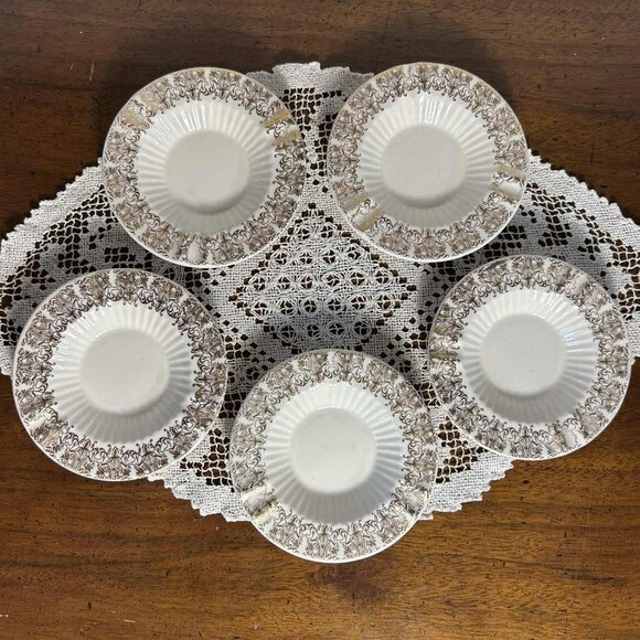 MCM gold chintz ivory porcelain ashtrays - set of 5 - Picture 1 of 10